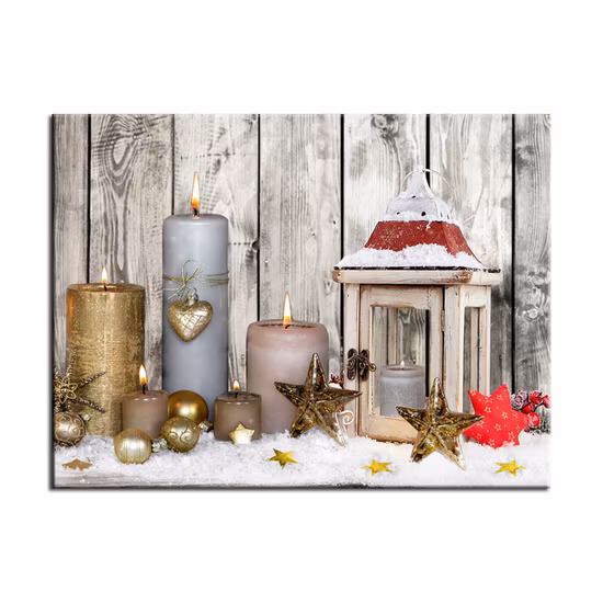 Bougie de Noël personnalisée éclairant l'art mural d'impression sur toile LED