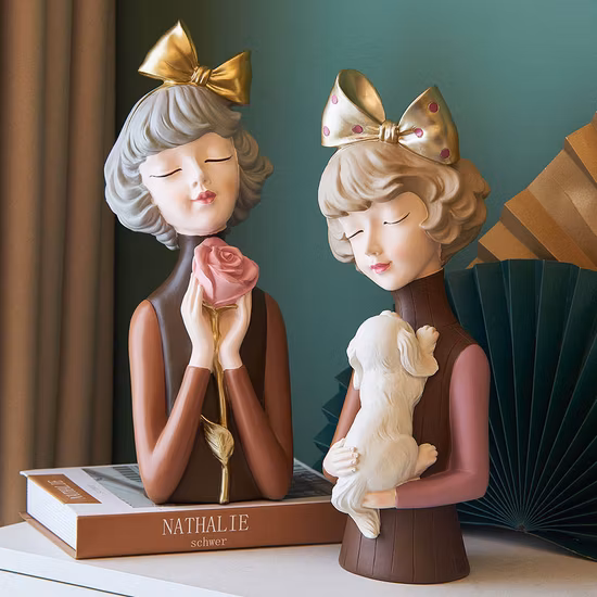Figurines de fille nordique moderne et douce pour jeune fille, décoration artistique en résine pour la maison