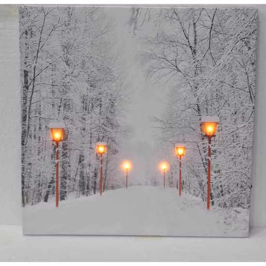 Toile murale LED rouge de noël, décoration artistique pour la maison, scène d'hiver enneigée à piles, chemin d'hiver pour la maison, hiver