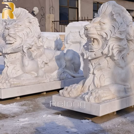 Sculpture animale faite sur commande de lion de pierre de statues de lion de marbre blanc de décoration de statue