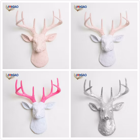 Sculpture en résine de statues de cerf grandeur nature de meubles de tête d'animal de mur accrochant bon marché d'OEM coloré