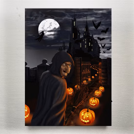 Vente en gros d'art mural de crâne de nuit de rose d'Halloween avec des lumières LED