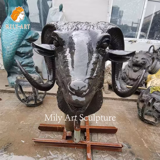 Décoration extérieure de jardin, Art mural 3D, Sculpture de tête de chèvre en Bronze grandeur nature, Statue d'art
